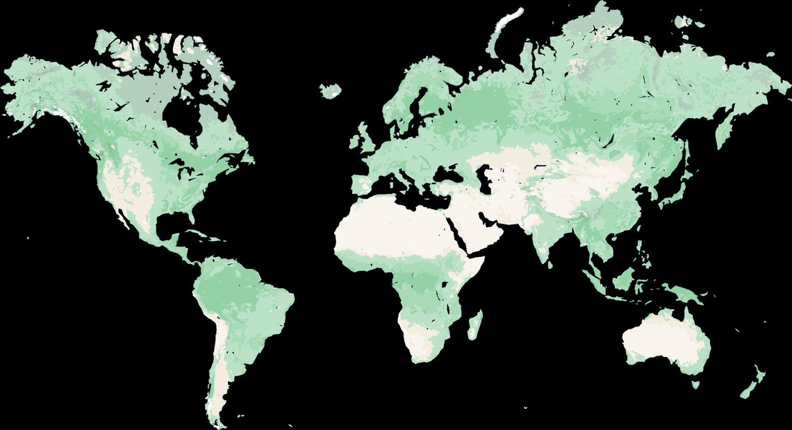 Map of Treeapp's tree planting locations across Europe, Africa, South America, North America and Asia.