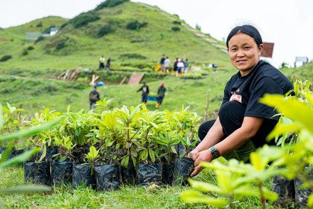 Treeapp team member planting a tree as part of a reforestation and climate action project.