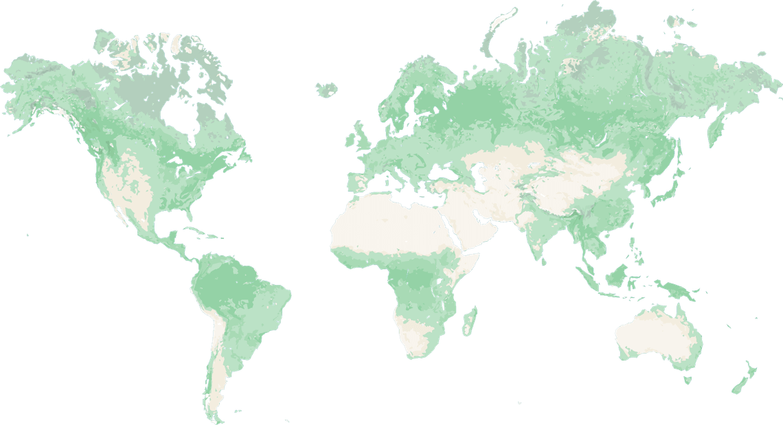 Map of Treeapp's tree planting locations across Europe, Africa, South America, North America and Asia.